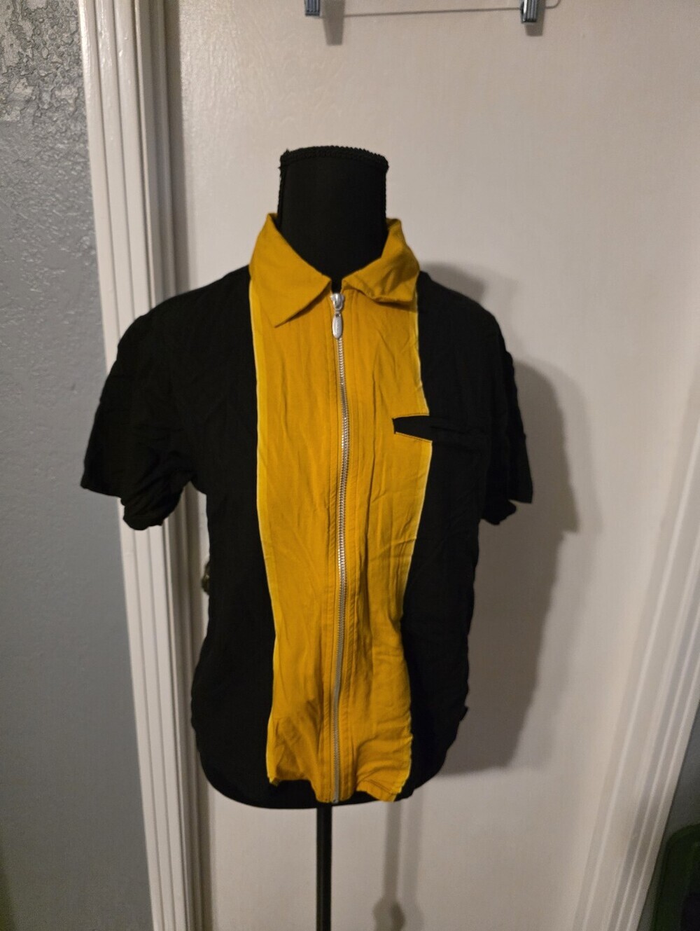 Vans Black Short Sleeve Zip-Front Shirt with Mustard Yellow Panel
